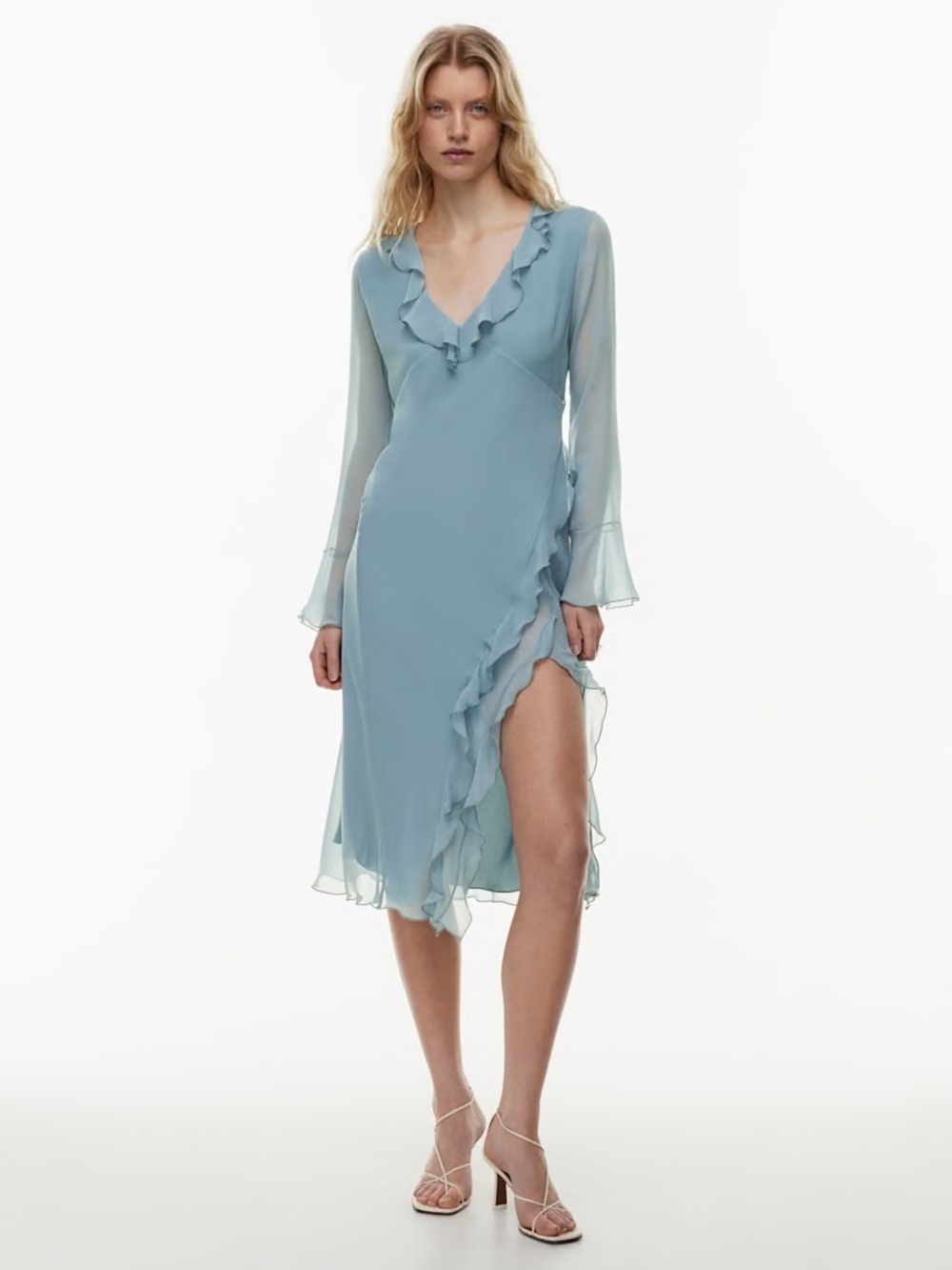 Aritzia Wilfred Opera Dusty Blue Formal Wedding Feminine Chiffon Wrap Dress SzXS